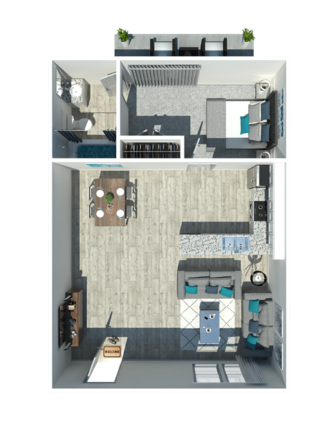 Floor plan for 1 bed, 1 bath, 575 sqft